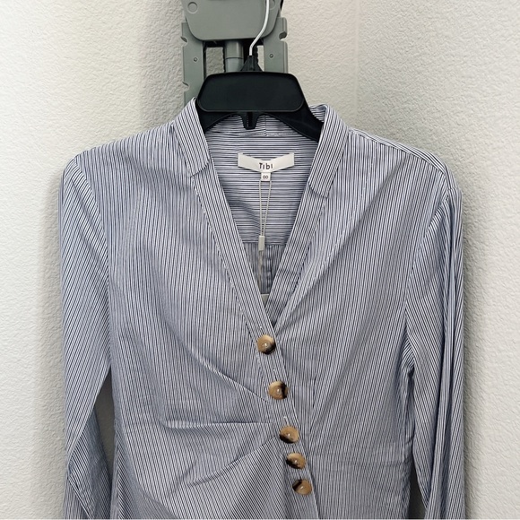 NWT TIBI JONES ASYMMETRIC STRIPED COTTON SHIRT IN BLUE - Picture 5 of 11